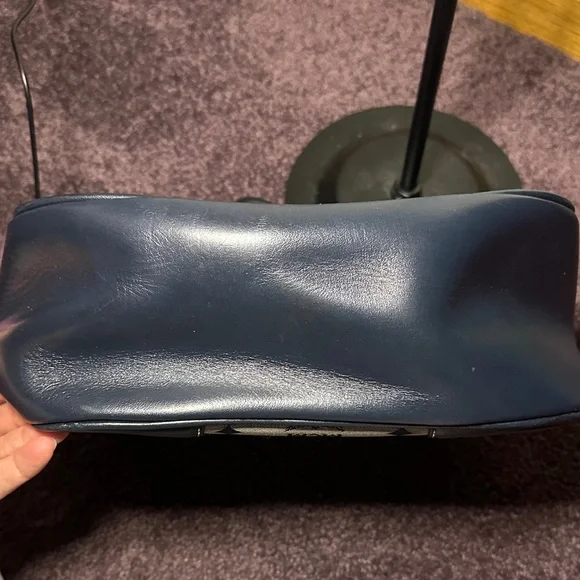 MCM Navy and Gray Monogram Shoulder Bag Leather & Denim w Dust Bag - Picture 7 of 8